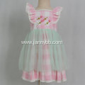 boutique embroidery pink check baby girl dress